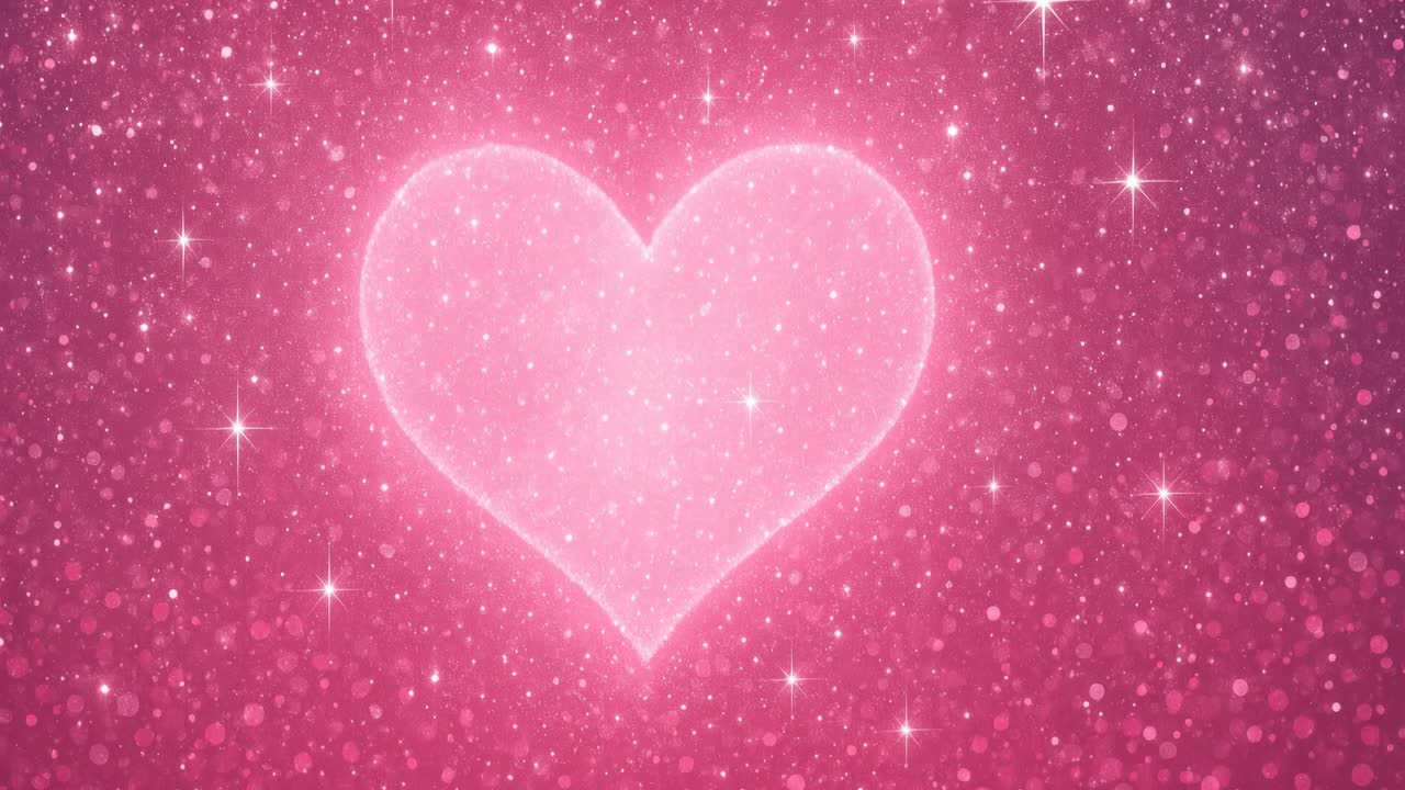 Sparkling pink heart with glitter effect, viewed from above, ideal for romantic video