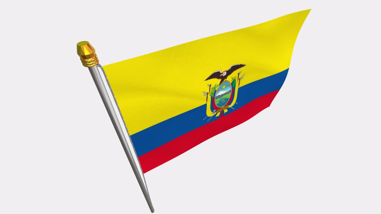 vídeo en bucle de la bandera de ecuador revoloteando en el viento, vídeo en cámara lenta de 4k, con canal alfa