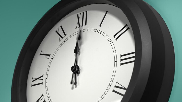 Latin Clock Face on Cyan Blue Aquamarine Celadon Sea-Green Wall in Time Lapse