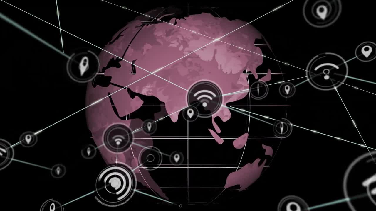 animación de la red de conexiones con iconos en todo el mundo