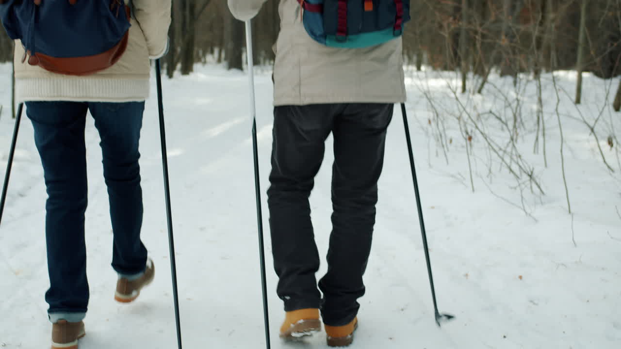 Senior Couple Snowshoeing in Winter Forest