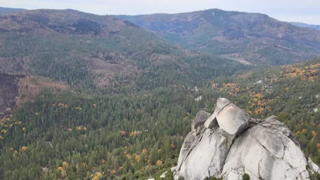 drone shot panning from right to left over sugarloaf rock in kyburz, ca in el dorado county