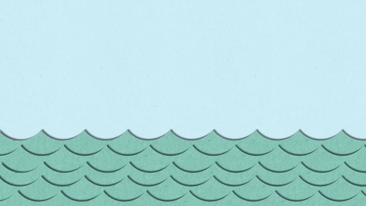 Realistic conceptual light blue paper texture waves illustration with bright sky loop animation with alpha mask