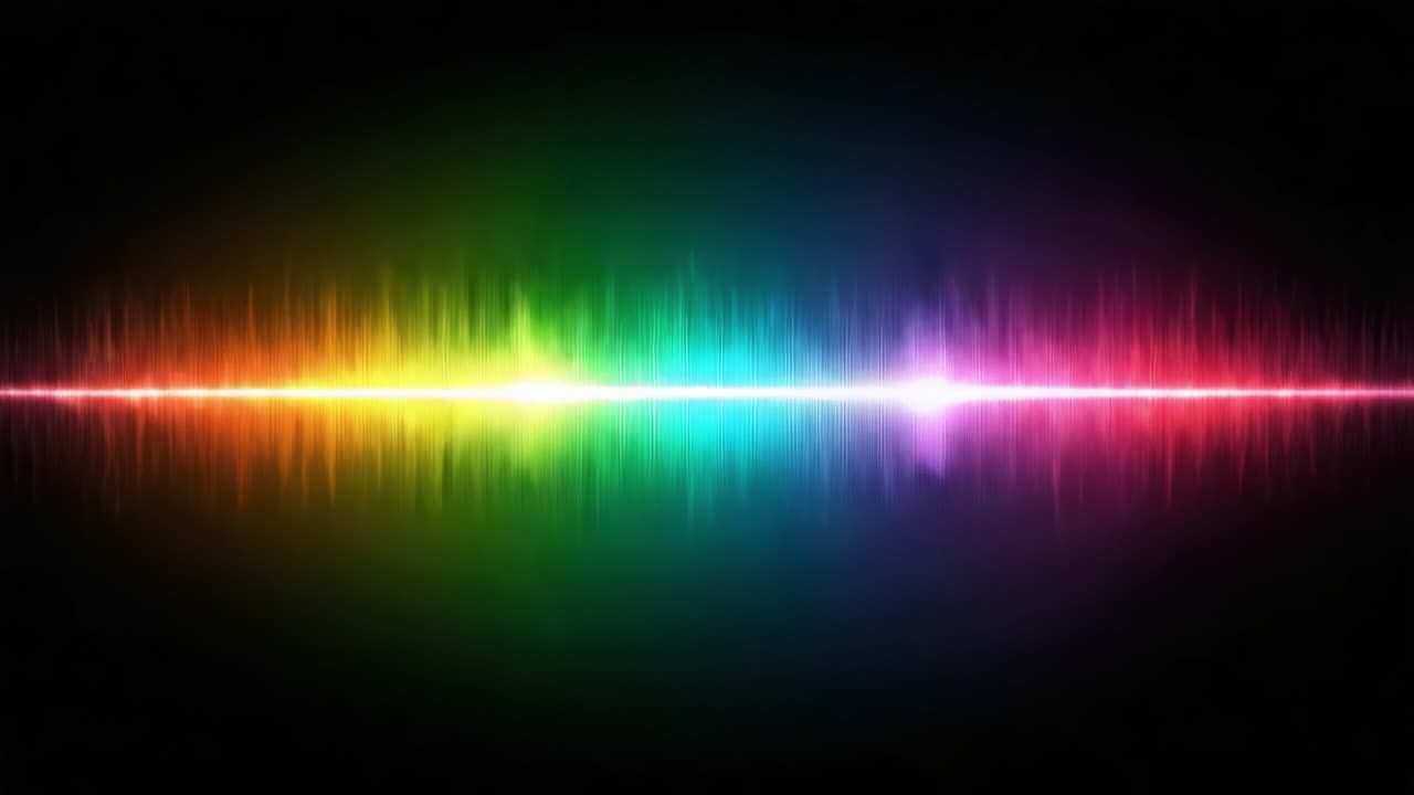 Vibrant Sound Wave Patterns in Rainbow Spectrum Displaying Audio Frequencies Representing Different Sound Intensities and Variations in Colorful Visuals