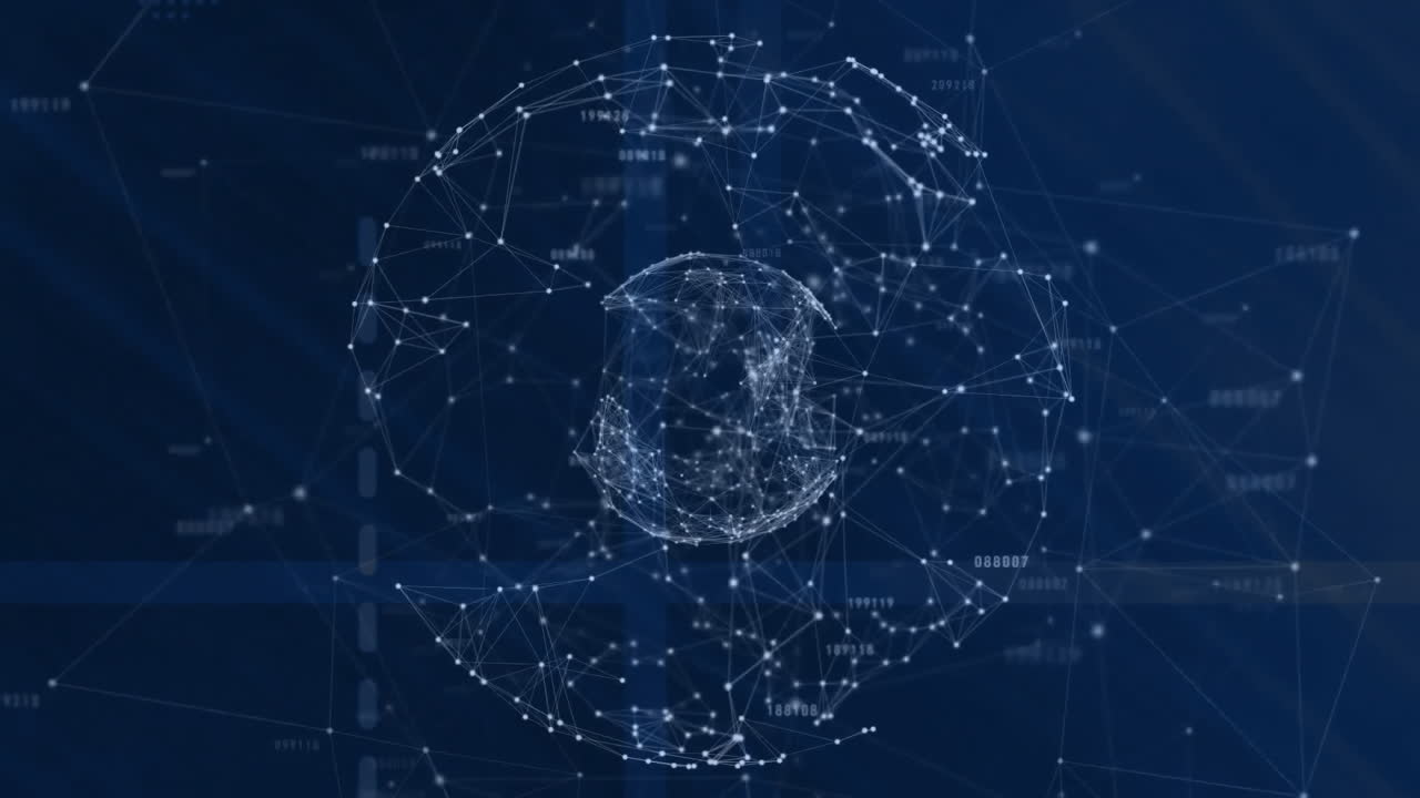Animation of connections and digital data processing with globe over blue background