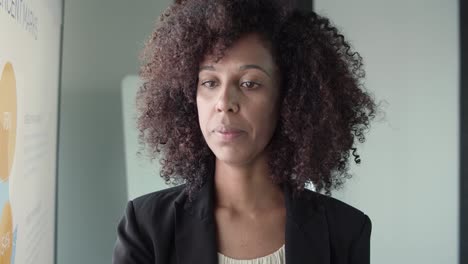 retrato de una mujer de negocios afroamericana que presenta un informe