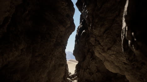 a view through a canyon in the desert