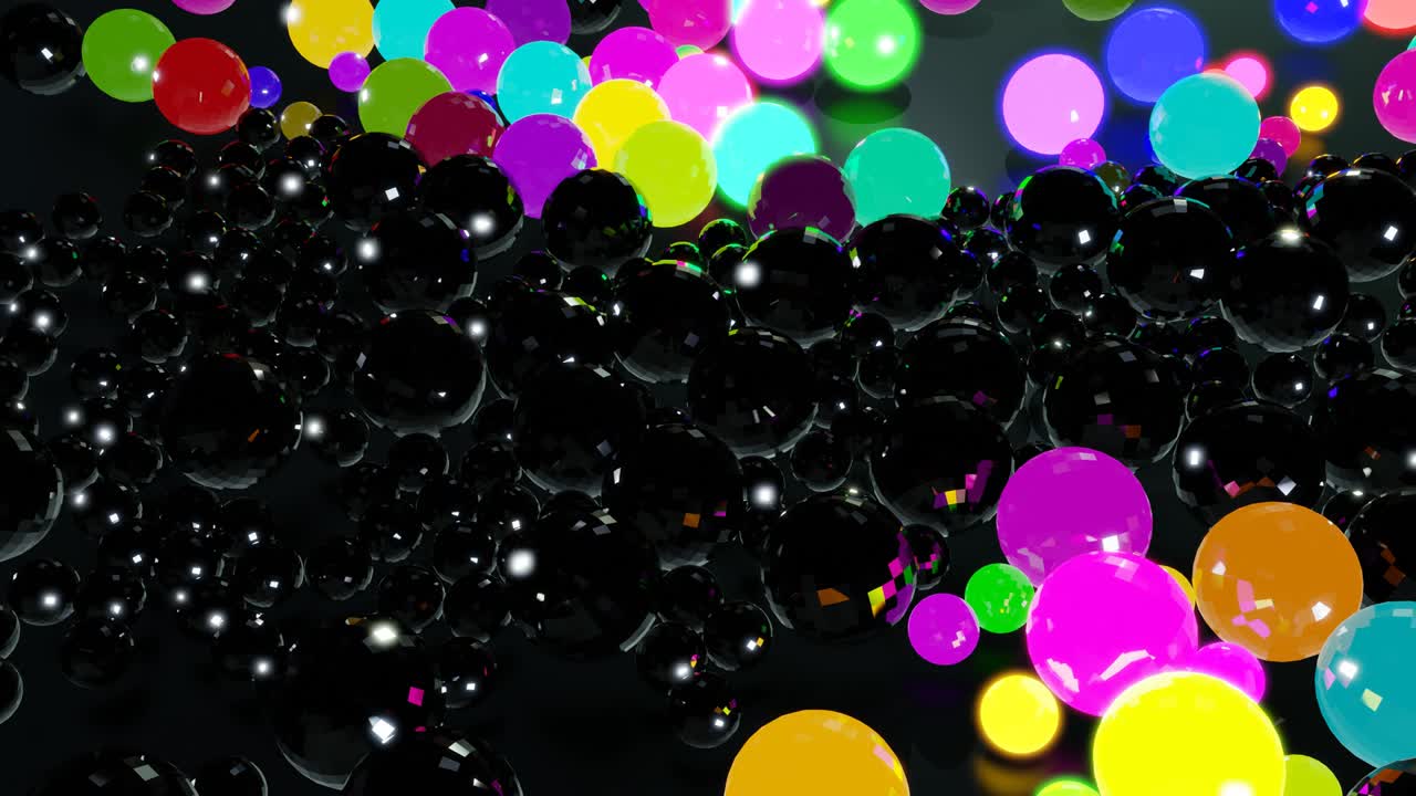 las bombillas comienzan a brillar formando un patrón como una guirlanda de navidad abstracta. las ondas multicolores corren a través de las bolas como en la guirlana de navidad, el fondo en bucle abstracto 3d con muchas esferas grises se encuentran en el plano.