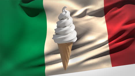 waving italian flag with soft ice cream cone