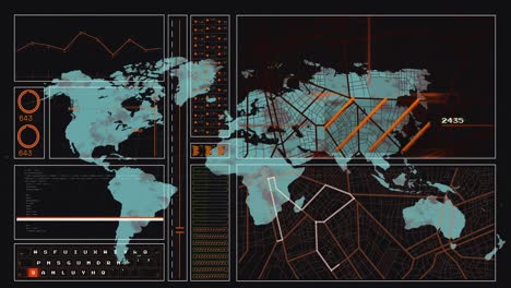 Animation-Der-Datenverarbeitung-Und-Verbindungen-über-Der-Weltkarte