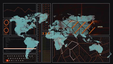 animación del procesamiento de datos y las conexiones sobre el mapa del mundo