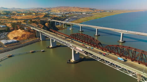 aerial view of bridges over a river