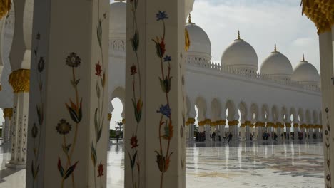 abu dhabi day time famous great mosque crowded walking hall panorama 4k united arab emirates