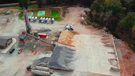 aerial panning view of a site of ready mix concrete