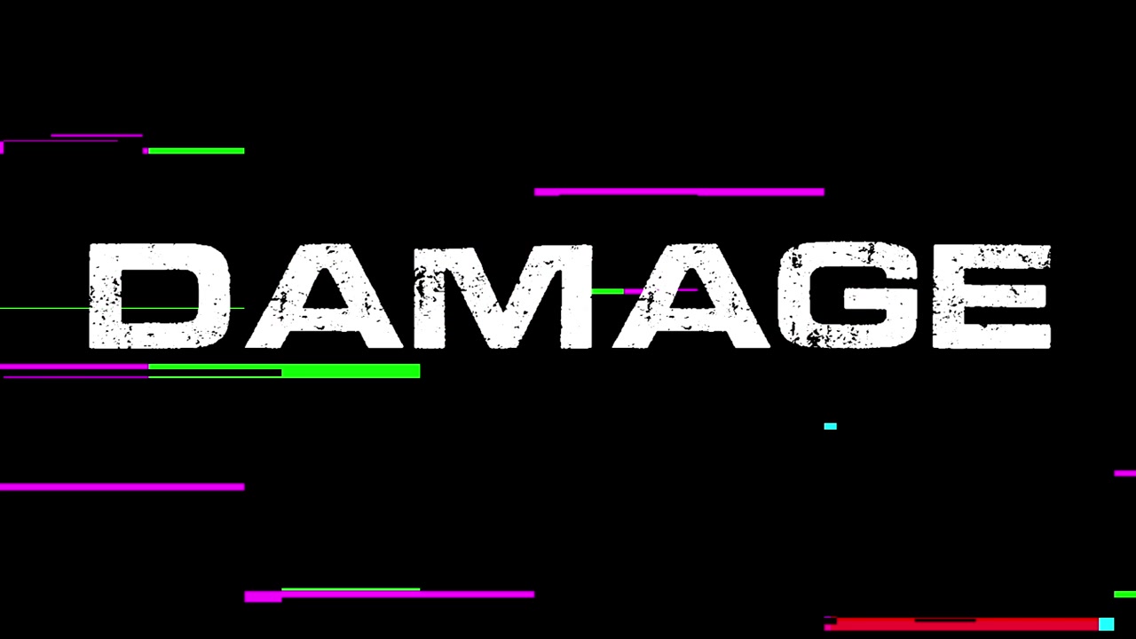 Digital Glitch Effect on 'Damage' Text with Colorful Lines