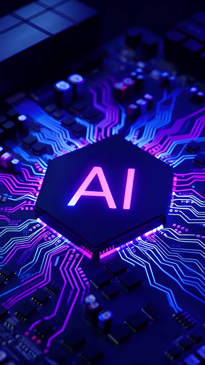 Sfondo Tecnologico Futuristico con Scheda Madre e Chip AI 4K
