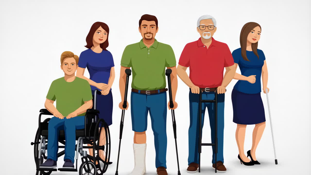 Diverse Group of People with Disabilities and Mobility Aids