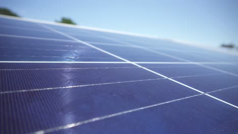 solar panel in bright sunlight, sustainable energy supply on solar farm, closeup shallow focus