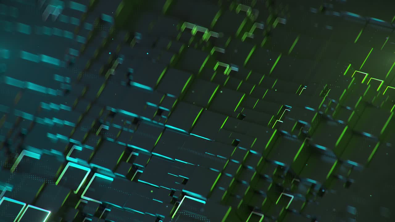 cubos en luz de neón azul y verde bucle sin costuras animación de renderización 3d