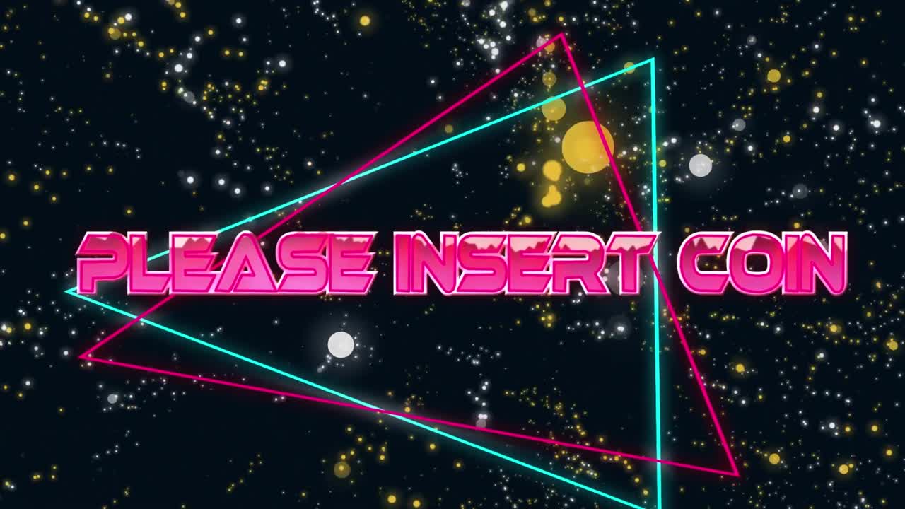 검은 바탕에 밝은 반점 위에 동전 텍스트를  ⁇ 입하십시오의 애니메이션