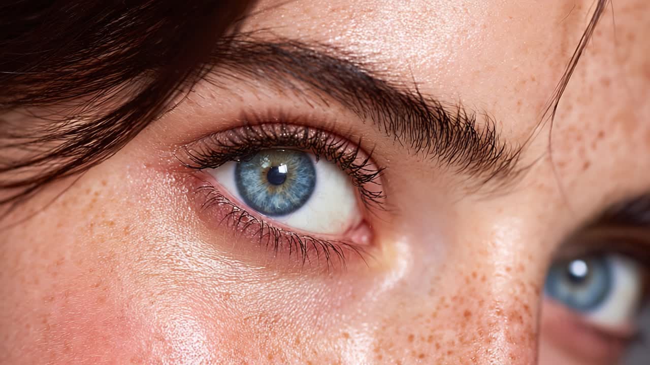 A Close-Up View Highlighting the Unique Beauty of an Individual's Eyes, Showcasing Their Striking Color and Textural Details, Enhanced by Natural Skin Features and Expressions