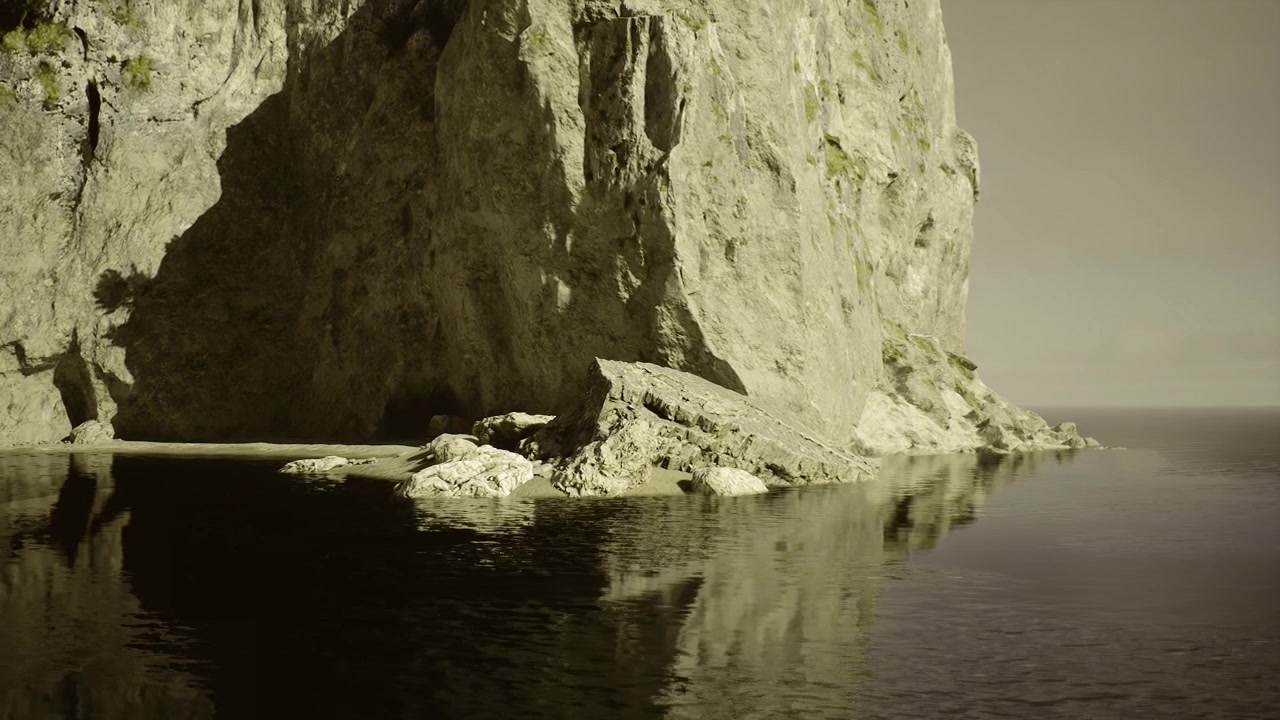 Antica scogliera e costa rocciosa immortalate in stile storico