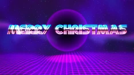 Merry-Christmas-with-neon-blue-ball-and-grid-in-galaxy-in-90s-style