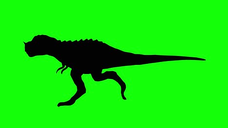 silhouette of a fantasy creature monster t-rex with a horn running on green screen, side view