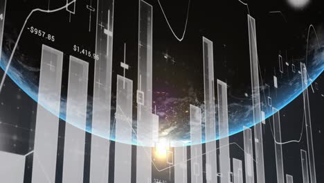 animation of statistics and financial data processing over globe