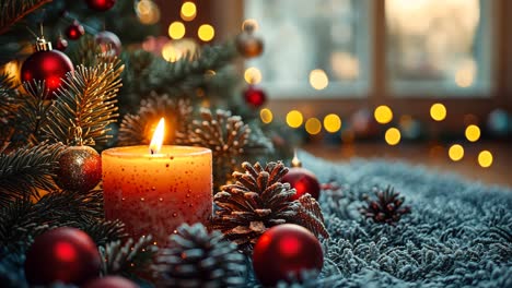 warm candlelight and holiday decorations create a cozy atmosphere