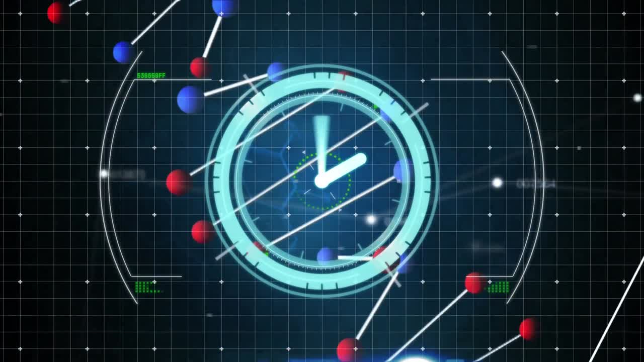Animation of clock moving and scope scanning over dna strand