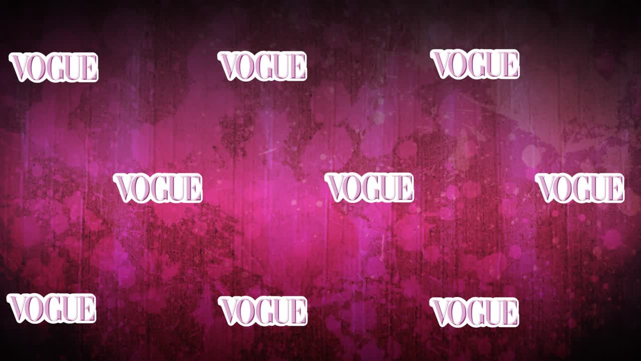 Animazione di numeri che cadono e cambiano, con testo 'vogue', su sfondo viola.