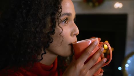 woman at home at christmas time