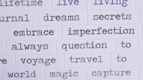 Close-up-image-of-multiple-words-on-paper-tiles