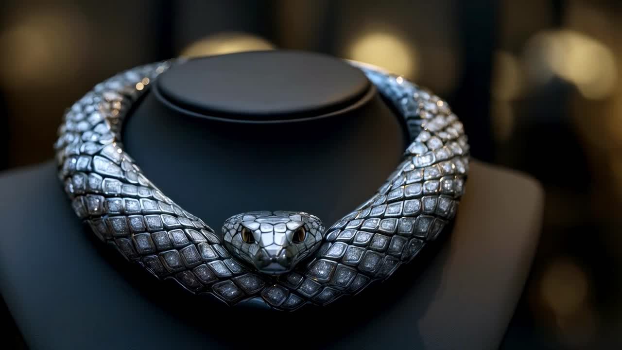 Splendida Collana a Serpente d'Argento Adornata con Scaglie di Diamanti