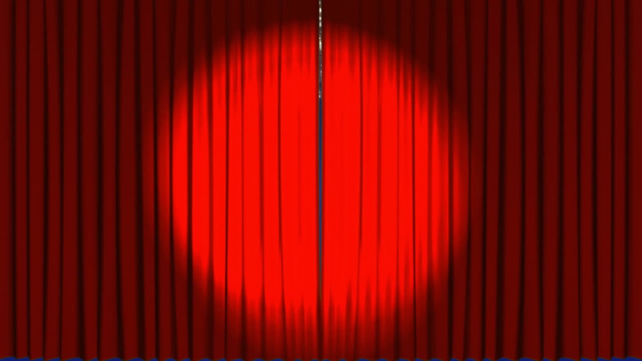 파란색 배경 위의 커튼과 빛 반점의 애니메이션