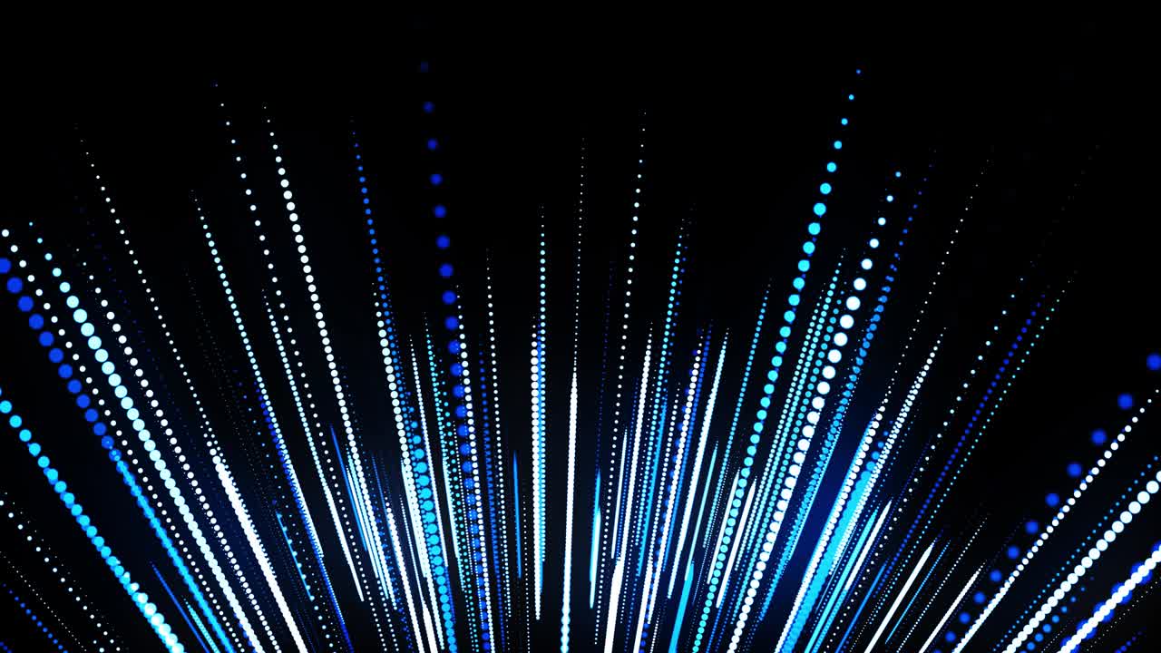 abstract 3d loop background with glowing particles lined up in rows in 3d space. Festive vj loop with blue particles and smooth animated camera. Motion design background