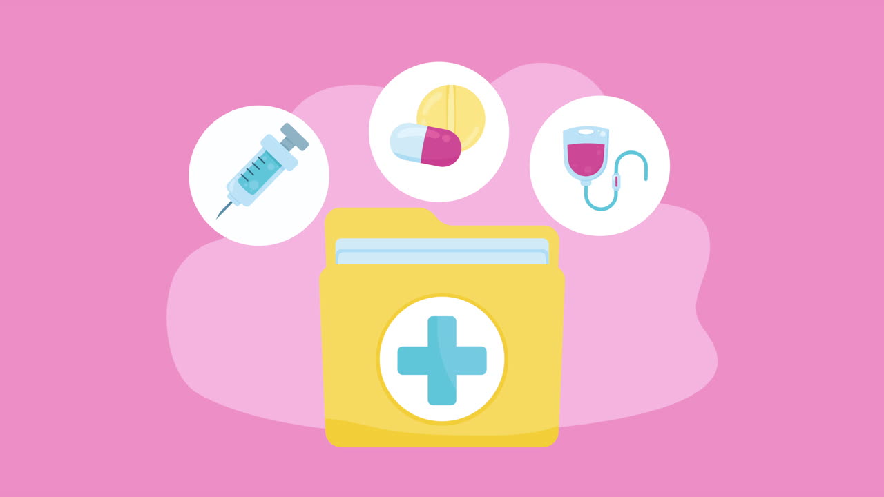 папка с медицинскими записями с принадлежностями