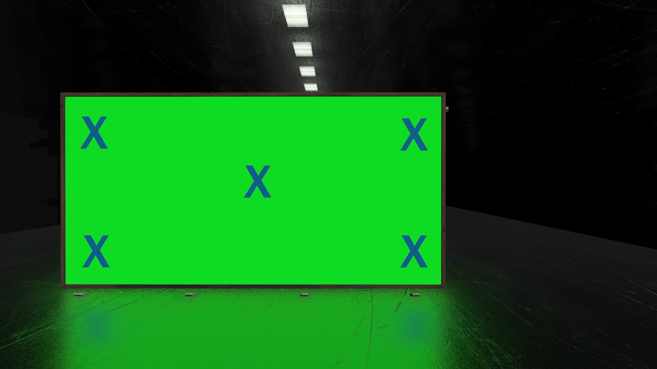 추상적인 크리에이티브 터널 및 그린 스크린 알파 채널 광고판 모형: 네온, 파란색 보라색 led 바 및 기술, sf, 미래의 사이버 크, 빈 프레임으로 3d 렌더링