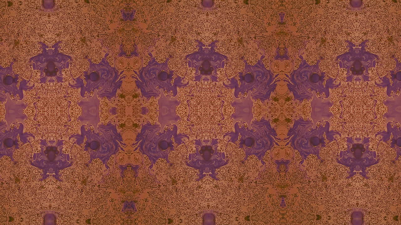 patrón trippy rorschach de gotas de tinta púrpura en líquido naranja, abstracto