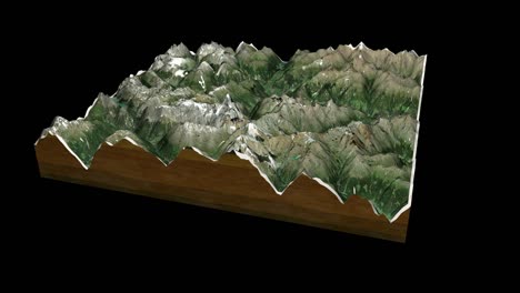 mapa de los alpes renderizado en 3d animación de bucle de 360 grados