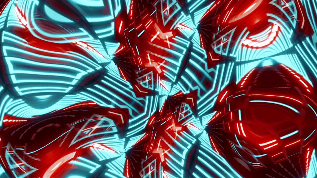 abstracto azul y rojo tecnología digital ondulante ilusión óptica a rayas forma geométrica tridimensional. bucle sin costuras. diseño de movimiento 4k complejo patrón hipnótico fondo tema de ciencia ficción.