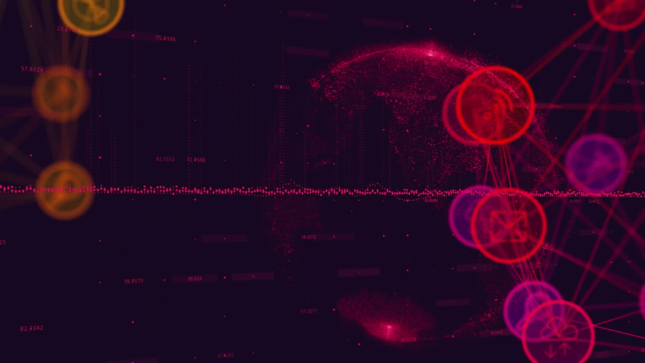 animación del procesamiento de datos y las redes de conexiones en todo el mundo sobre fondo negro