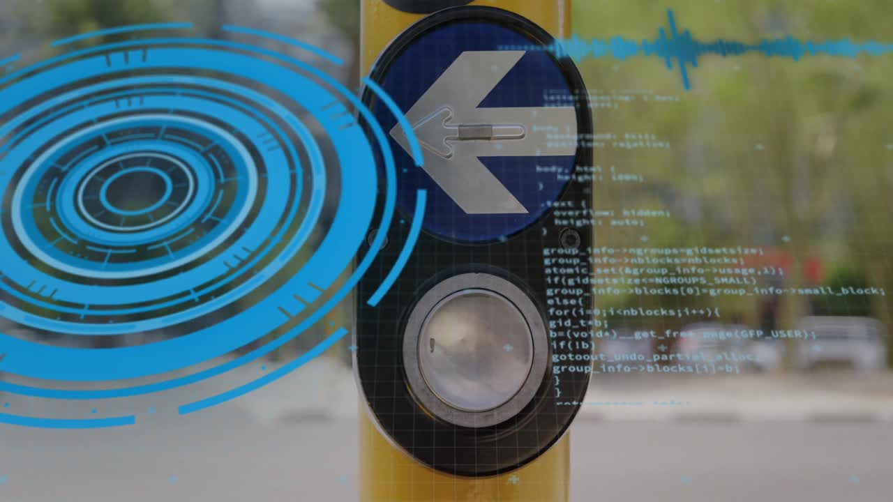 animación de escaneo de alcance y procesamiento de datos sobre diversas personas que caminan por la calle