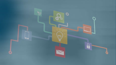 Animation of media icons over blue background