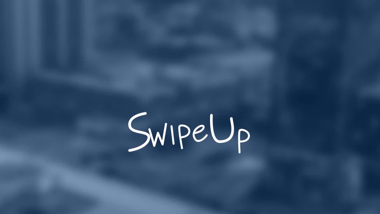 Animation of swipe up text with lines over out of focus cityscape