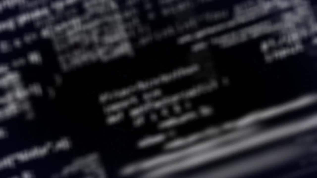 Animation of green specks and data processing on black background