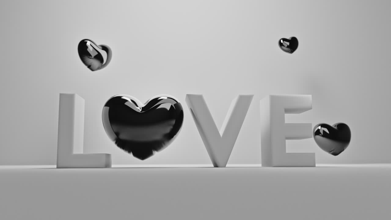 White love letters sign with the black heart instead of "O" letter