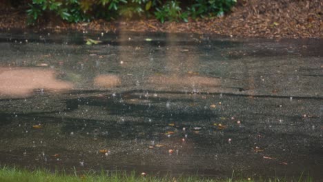 slow motion look at a downpour through a front window.