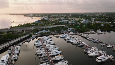 stuart florida sunset bay marina at sunrise drone push in